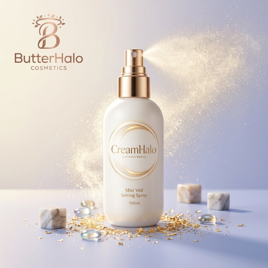 CreamHalo Mist Veil Luminous Setting Spray 100ml – Gold Flake Infused Hydrating Makeup Fix Mist for Glass Skin Finish