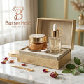ButterHalo Deluxe Velvet Embossed Skincare Gift Box – Nourishing Face Cream & Multi-Active Serum Complete Glow Repair Set
