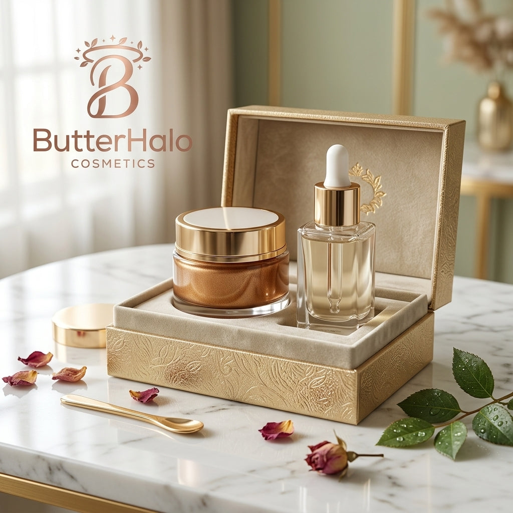 ButterHalo Deluxe Velvet Embossed Skincare Gift Box – Nourishing Face Cream & Multi-Active Serum Complete Glow Repair Set